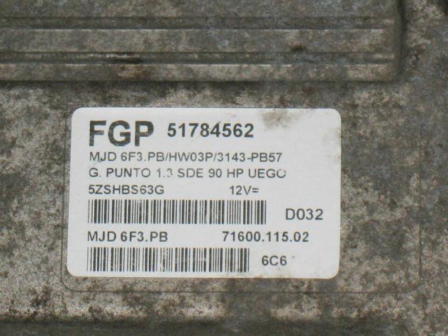 51784562 6F3PB ECU FIAT GRANDE PUNTO 1.3 90HP 51784562 MJD 6F3.PB HW03P - Foto 2