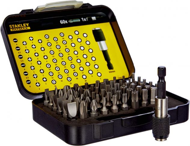 STANLEY Set 61pz inserti 25mm con porta inserti magnetico a sgancio veloce NUOVO