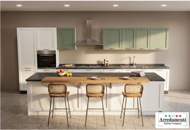 CUCINA NUOVA LINEARE CON ISOLA+PIANO SNACK COMPRESO DI ELETTRODOMESTICI CUCINE