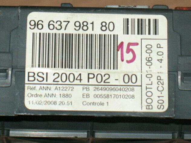 9663798180 BODY COMPUTER PEUGEOT 207 36410600 BSI 9663798180 BSI 2004 - Foto 2