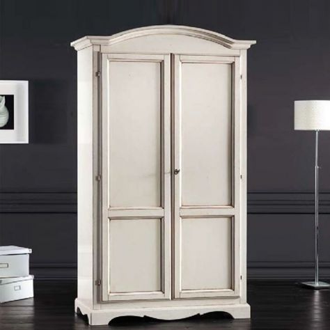 ARMADIO IN LEGNO SHABBY CHIC 2 ANTE BATTENTI BIANCO ANTICATO