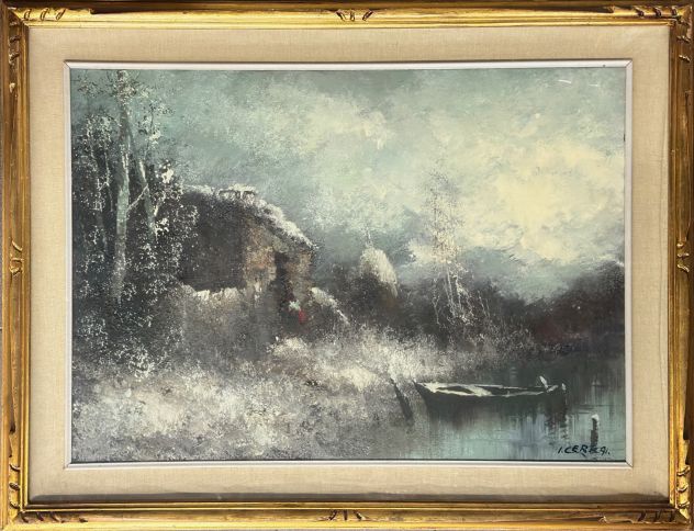 Ivano Ivo Cerrai pittore quadro olio su tela Nevicata