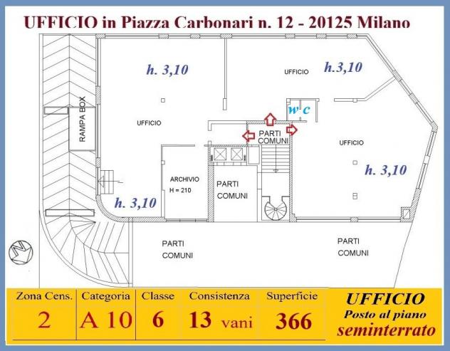 UFFICIO di 3 vani e di 366 mq (MILANO) rif. M91 - Foto 4