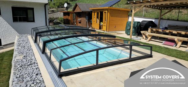 Tettoie e Coperture per Piscine, Copertura telescopica per Piscina 3,7x6,4x0,8 - Foto 8