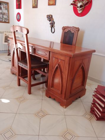Grande Scrivania e Sedie Legno Massello Artigianato Toscano Pezzi Unici