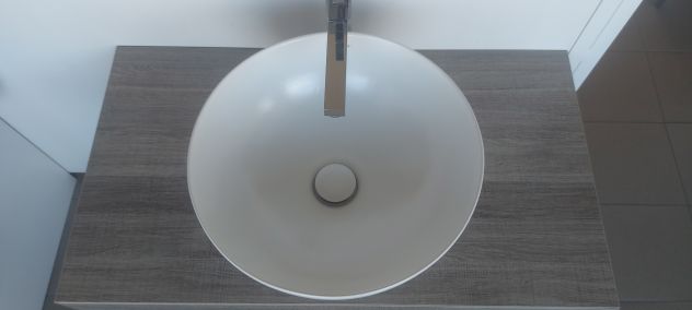 ARREDO BAGNO LAVABO BIANCO OPACO PIANO LEGNO TRANCE TORTORA CM.90