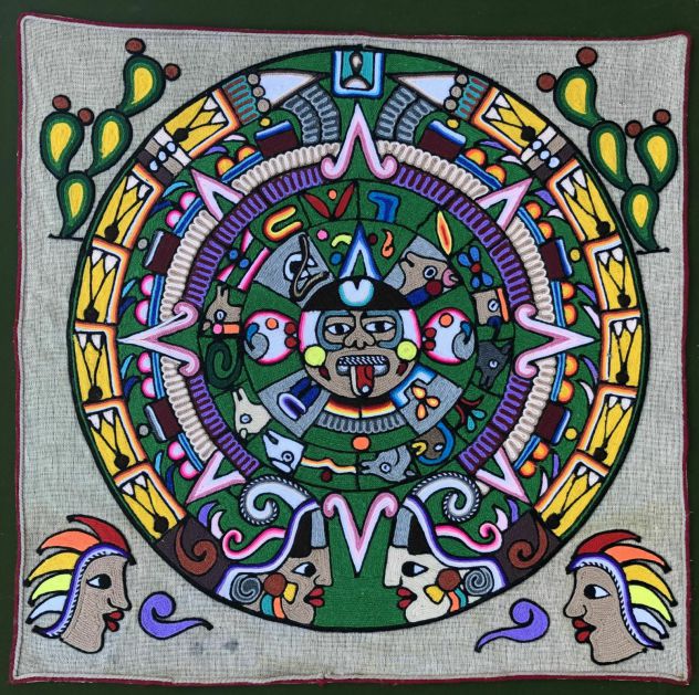 MESSICO CALENDARIO AZTECO / MAYA RICAMATO RARISSIMO