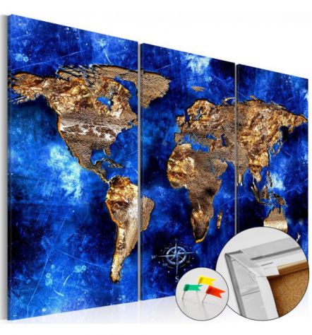 Quadro Di Sughero Mappamondo Blu In 3 Parti Arredalacasa