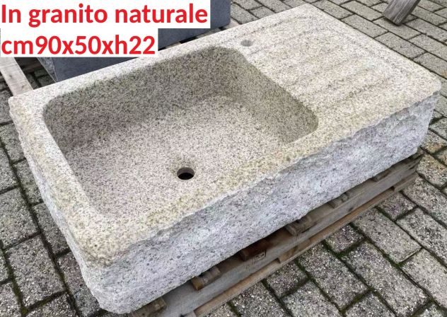 Lavello lavandino per cucina in pietra granito beige 100x45cm - Foto 6