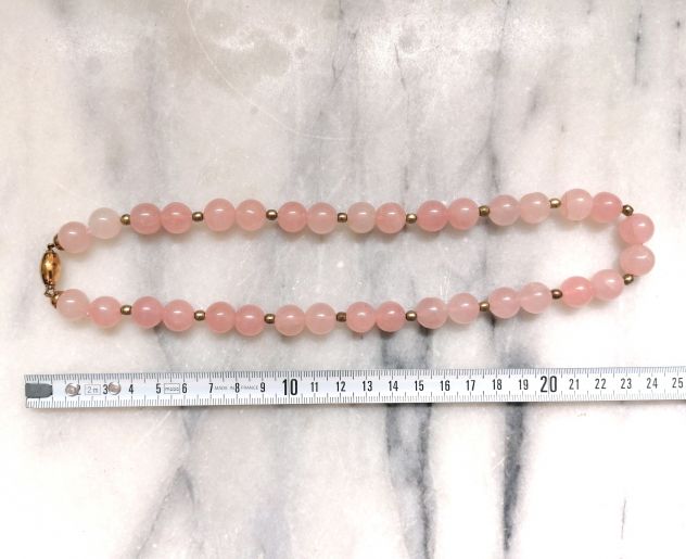 IMPORTANTE COLLANA REGOLARE GIROCOLLO DI QUARZO ROSA CHIUSURA ARGENTO. - Foto 8