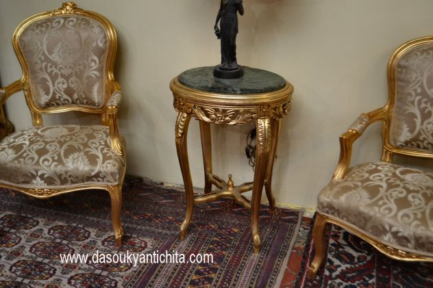 Tavolino ovale dorato stile Barocco con piano in marmo - Foto 4