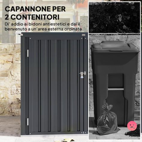 Casetta per Spazzatura Esterna 1.1m in Acciaio Zincato con 2 Porte Bloccabili - Foto 5