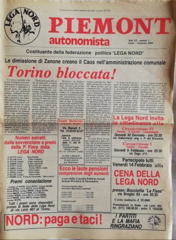 Giornale Lega Nord Piemont Autonomista Gennaio 1992