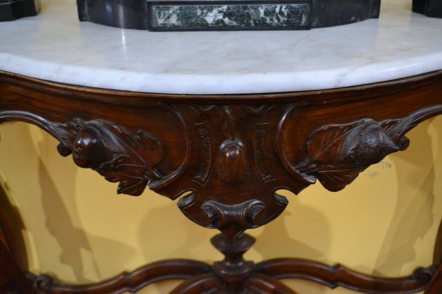 Console in noce con piano in marmo di Carrara stile Luigi Filippo del XX secolo - Foto 3