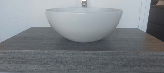 ARREDO BAGNO LAVABO BIANCO OPACO PIANO LEGNO TRANCE TORTORA CM.90 - Foto 2