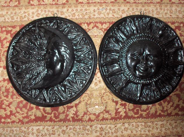 Coppia Quadri Sculture Rilievo Artigianato Italian