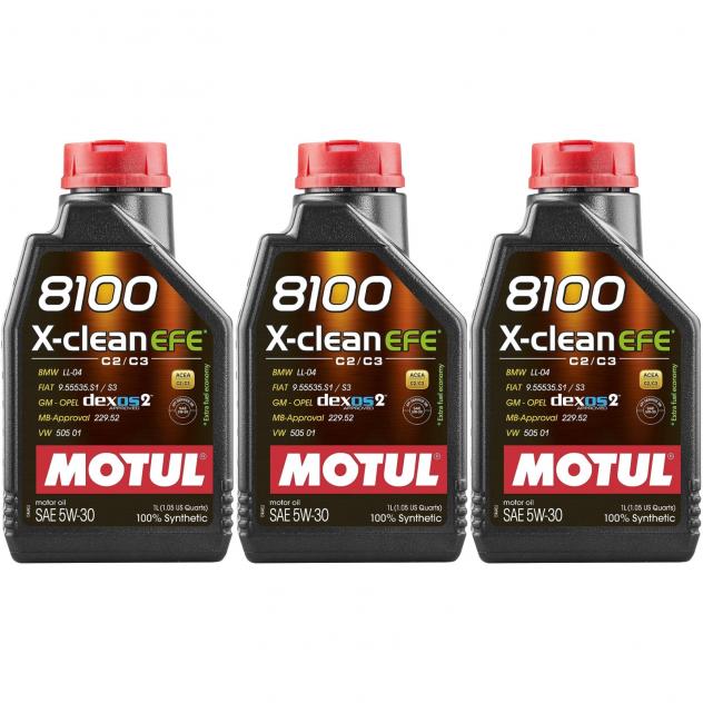 3 Litri Motul 8100 X-Clean EFE 5W30 Lubrificante Sintetico Acea C2 C3