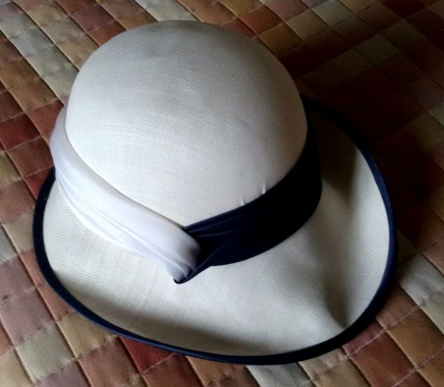 Cappello donna paglia anni 70 bianco con banda blu - Foto 2