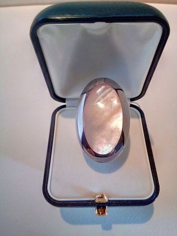 Anello ak138, Argento 925 rodiato, Madreperla, misura 13