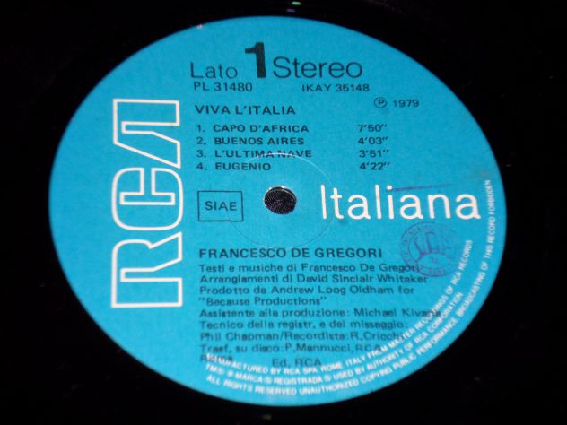 FRANCESCO DE GREGORI - Viva l'Italia - LP / 33 rpm 1° Stampa 1979 Italy RCA - Foto 4