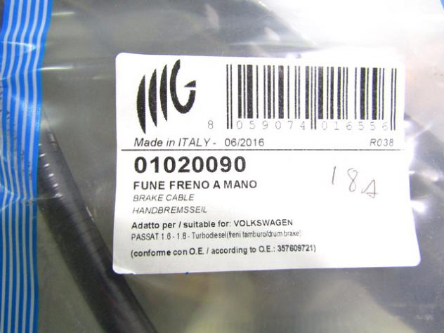 01020090 CAVO CORDA FRENO A MANO DI STAZIONAMENTO RICAMBIFLEX GM VOLKSWAGEN PASSAT VARIANT 1.6 B 55 KW RICAMBIO NUOVO - Foto 2