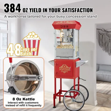 Macchina per Popcorn con Carrello 850 W Macchina Popcorn Elettrico Bollitore 0,2 - Foto 7