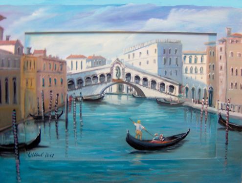 Paesaggio Venezia Ponte Rialto con cornice invasa