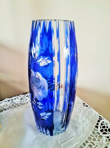 Vaso stile Liberty in cristallo blu cobalto di Boemia , dimensioni cm, 25 x cm - Foto 2