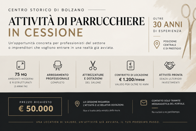 Cessione attività di parrucchiere centro storico Bolzano