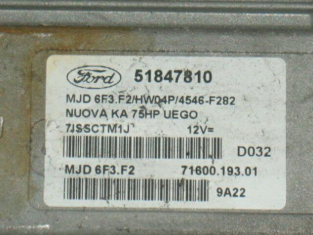 51847810 ECU FORD KA 75HP 51847810 MJD 6F3.F2 HW04P 4546-F282 - Foto 2
