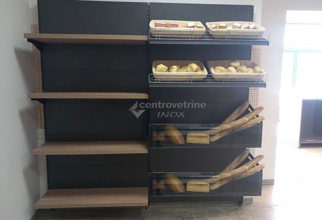 RETROBANCO DA 200 BISTROT KIT 361 CON PIANI IN LEGNO IN FERRO E CESTI PANE