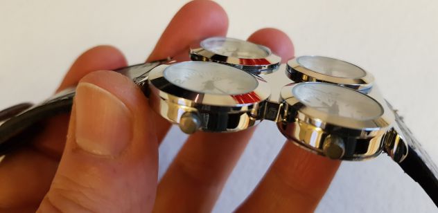 Orologio a 4 quadranti indipendenti in acciaio cinturino in pelle - Foto 9