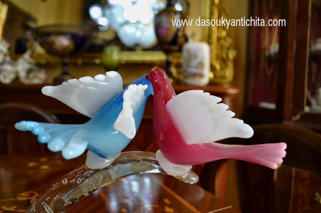 Scultura in vetro di Murano raffigurante coppia di colombe - Foto 3