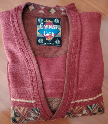 Maglione Cardigan Compass Card Vintage ‘80 tg 50 misto lana Rosso - Foto 10