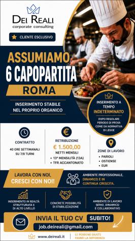 🔎 ASSUMIAMO 6 CAPOPARTITA – ROMA (EUR - PARIOLI - OSTIENSE)