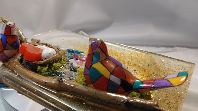 Decorazione artigianale in resina con uccellini e nido – pezzo unico - Foto 3