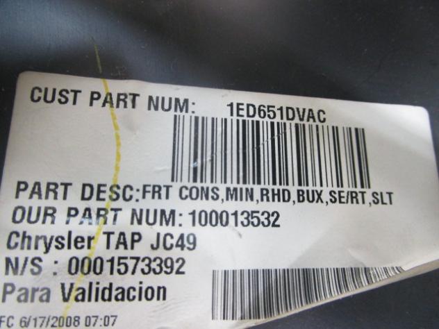 1LM421DVAA TUNNEL CENTRALE PARTE ANTERIORE DODGE JOURNEY 2.0 D 103KW AUT 5P (2008) RICAMBIO USATO - Foto 3