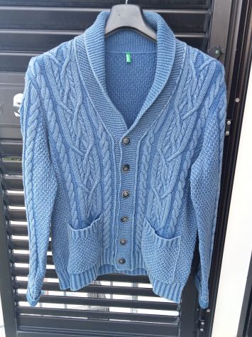 Cardigan Benetton Blu Uomo Taglia XL Nuovo