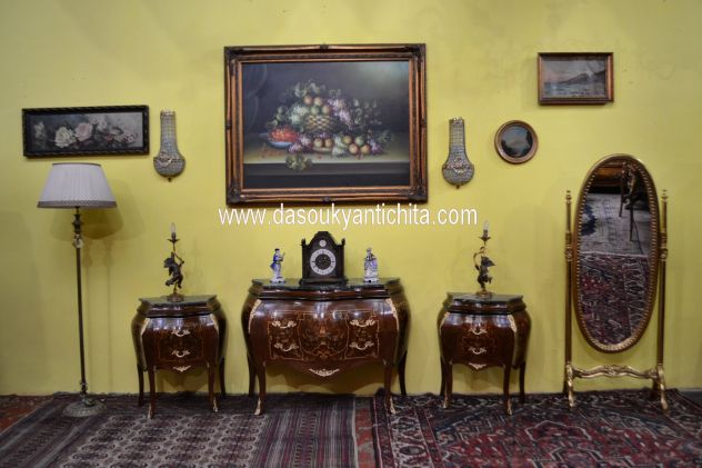 Comò e coppia di comodini intarsiati stile Luigi XV - Foto 2