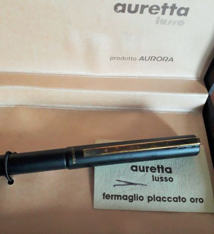Penna sfera vintage AURORA Auretta lusso laccata nera fermaglio placato oro  nuo - Foto 2