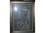 quadro donna con cappello e gatto