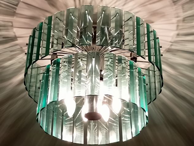 Lampadario vintage in acciaio e cristallo - Foto 6
