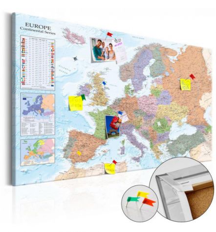Quadro Di Sughero Con Mappa Europea Cm. 90x60 Arredalacasa