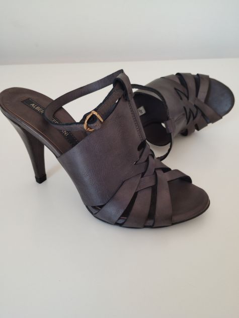 SANDALI ANTRACITE ALBERTO FERMANI USATI VERA PELLE VERO CUOIO N.37 TACCO 10 - Foto 3