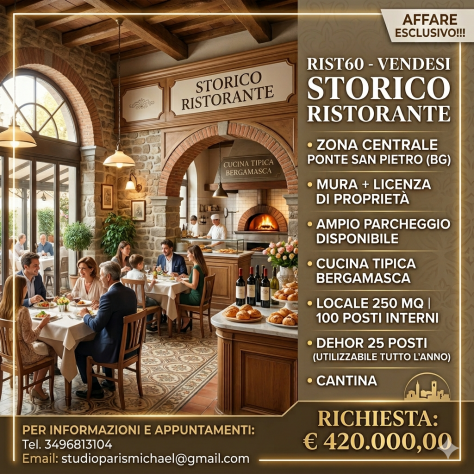 Licenza ristorante cucina tipica bergamasca con annesse mura - rif. RIST60