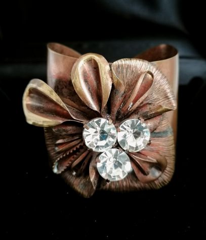 ANTICO BELLISSIMO BRACCIALE BIJOUX IN RAME E STRASS AUTENTICO EPOCA 1950. - Foto 6