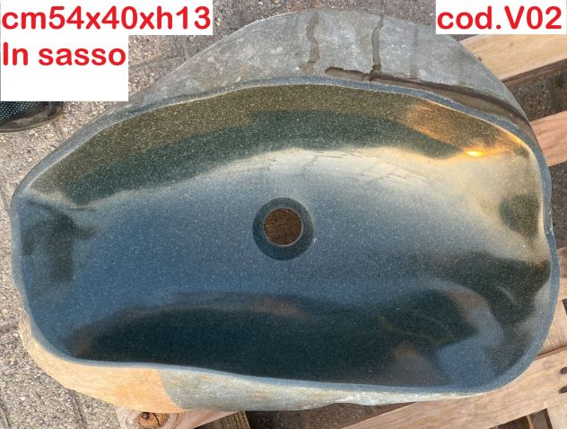 Lavabo lavandino da appoggio in pietra sasso verde - Foto 2