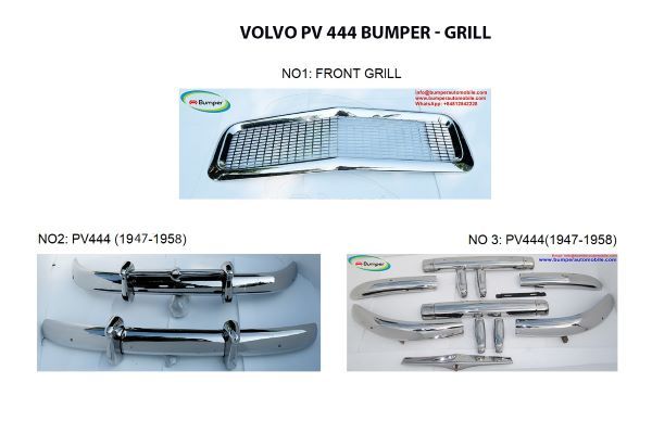 Bumper and grill for Classic Volvo PV 444 year 1947 to 1958 by stainless steel
