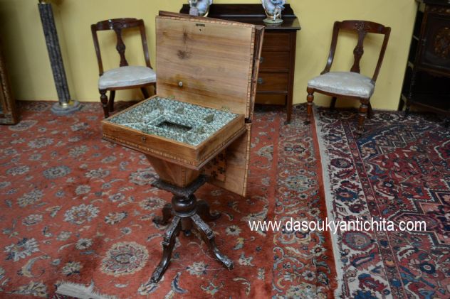 Antico tavolino da gioco/lavoro stile inglese regency - Foto 7