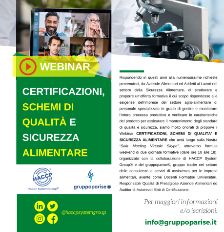 CERTIFICAZIONI, SCHEMI DI QUALITA' E SICUREZZA ALIMENTARE_WEBINAR